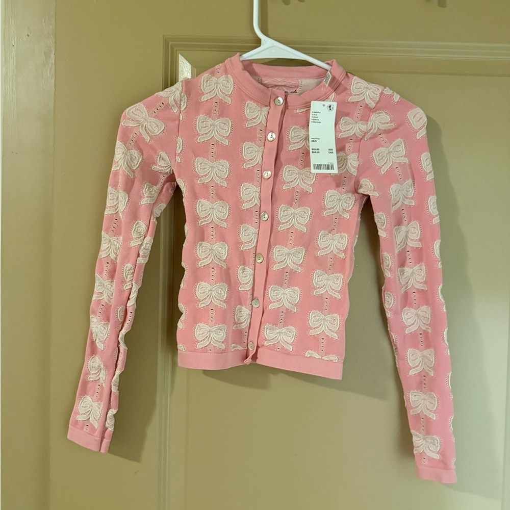 Urban Outfitters Pink Bow Cardigan